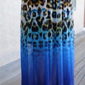 Leopard Print Blue Ombre Maxi Skirt